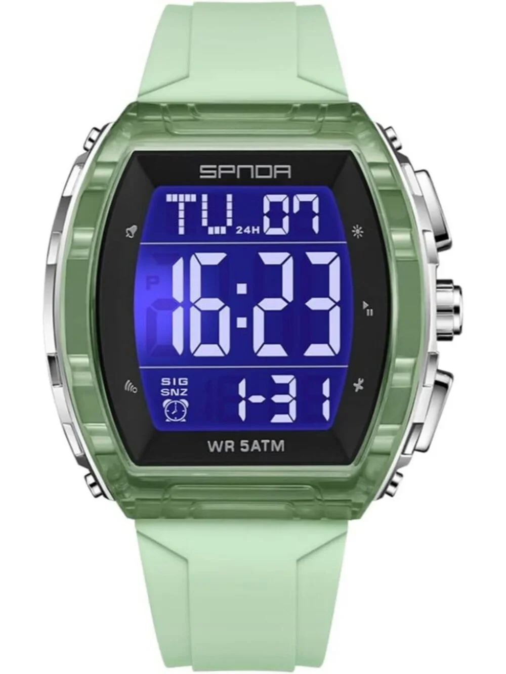 Men's Green Analog Quartz Tonneau Shape Dual Waterproof Digital Luxury Watch